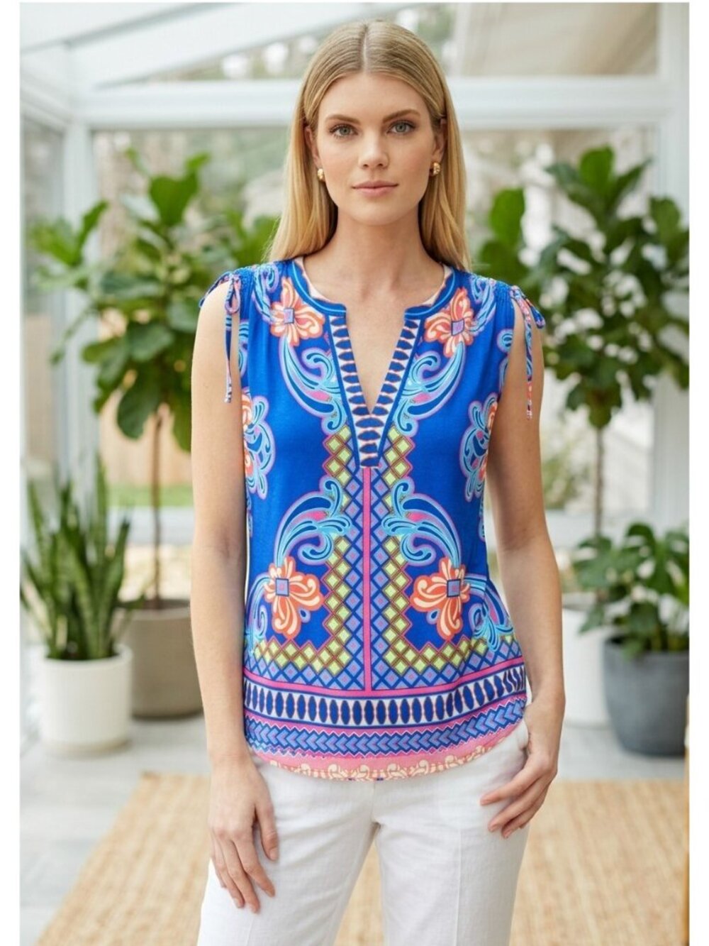 HALE BOB MULTI-COLOR BLUE GEOMETRIC SLEEVELESS TOP